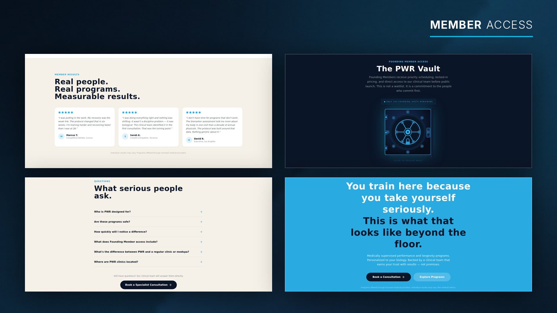 PWR Clinics website member access sections
